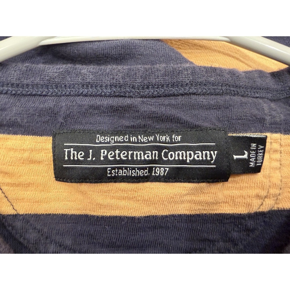 The J. Peterman Company Men's Crew Neck T-Shirt L Rugy Stripes Yellow & Blue - Picture 3 of 4